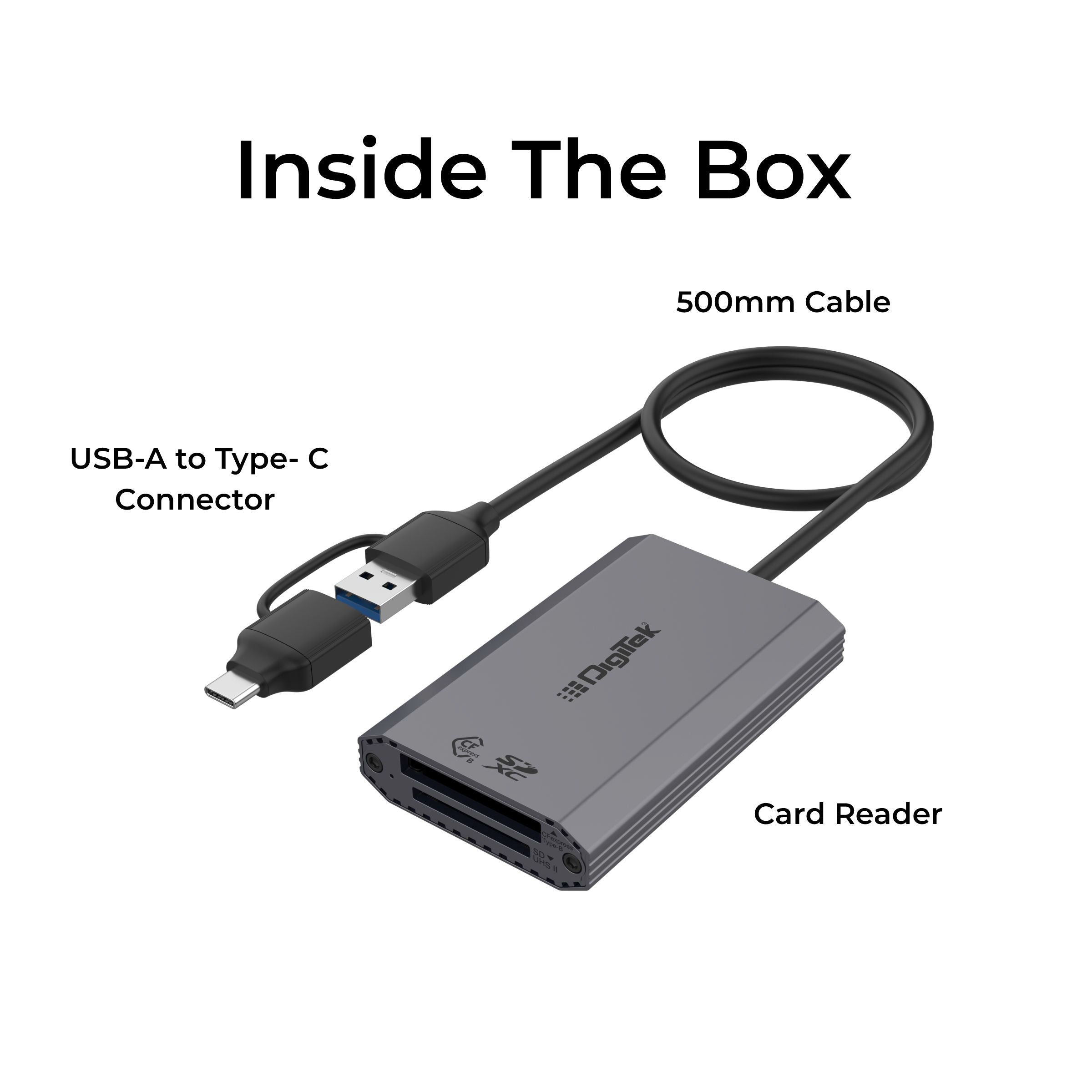 Digitek DCR-102 CFB 2-in-2 CF Express Type B & SDXC, USB 3.2 Card Reader - Digitek