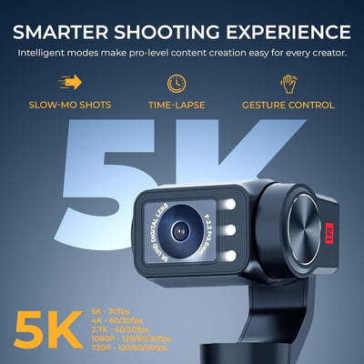 Digitek (DAC 202) 5K 3-Axis Handheld Action Camera with AI Face Tracking