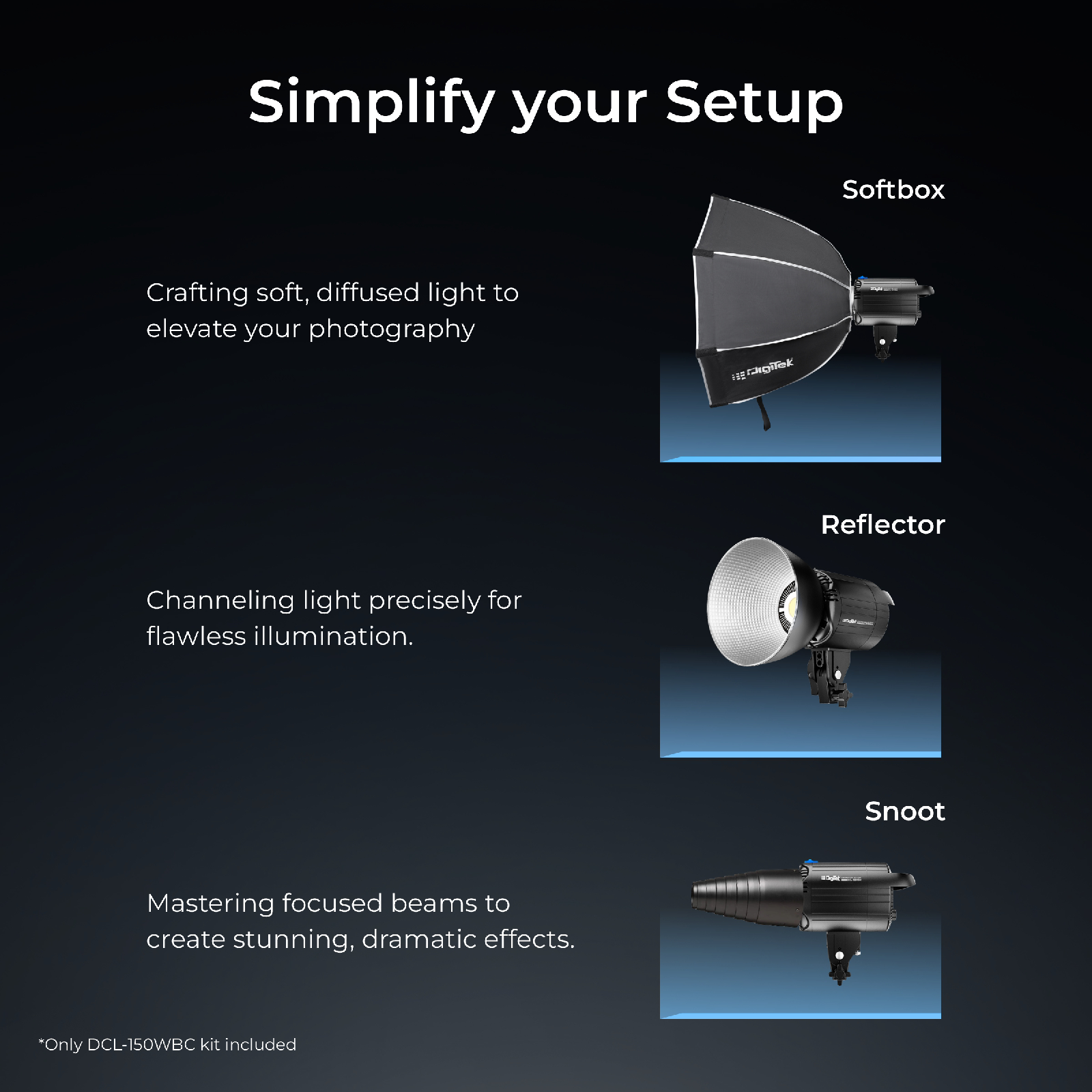 Digitek Lite (DCL-150WBC) Combo Bi Color Continuous LED Light with 18 CM Reflector Suitable for All Kinds of Small Production Photography/Power Saving & Environment Protection - Digitek