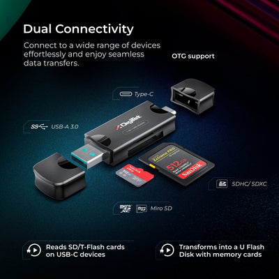 Digitek (DCR-007) USB-A 3.0 & Type C Multi-Card Reader