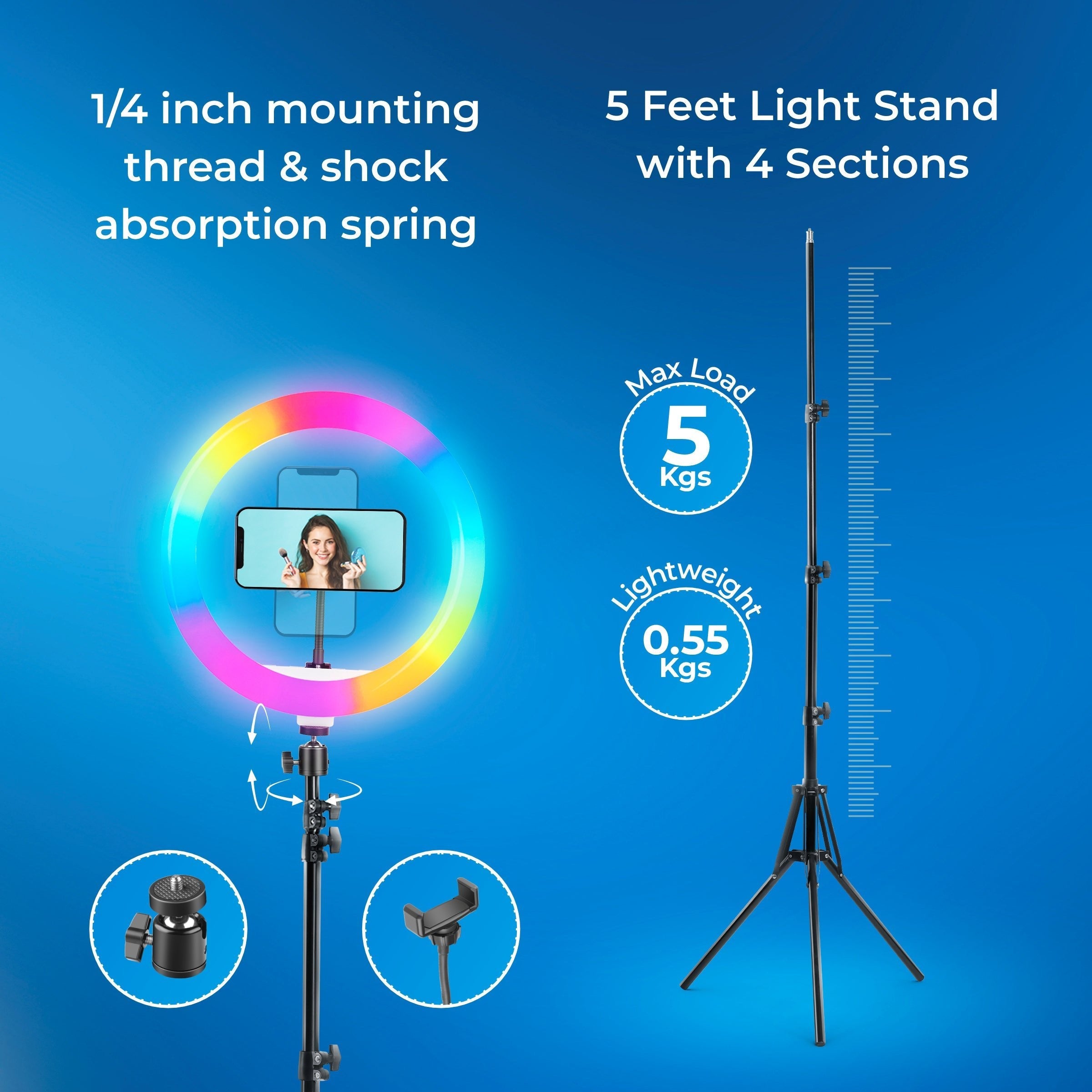 Digitek (DRL-14C RGB) 31cm LED Ring Light with 5 feet Stand for Photo & Video Shoot & More - Digitek