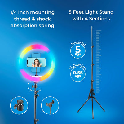 Digitek (DRL-14C RGB) 31cm LED Ring Light with 5 feet Stand for Photo & Video Shoot & More - Digitek