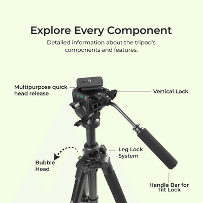 Digitek (DPTR 895VD) Professional Tripod CUM Monopod with Multipurpose Head for Low Level Shoot & Panning for Photography, Videography Suitable for DSLR, DV Camera, Binocular Max Height (6.39Feet) & Max Load 4 to 5 kg. - Digitek