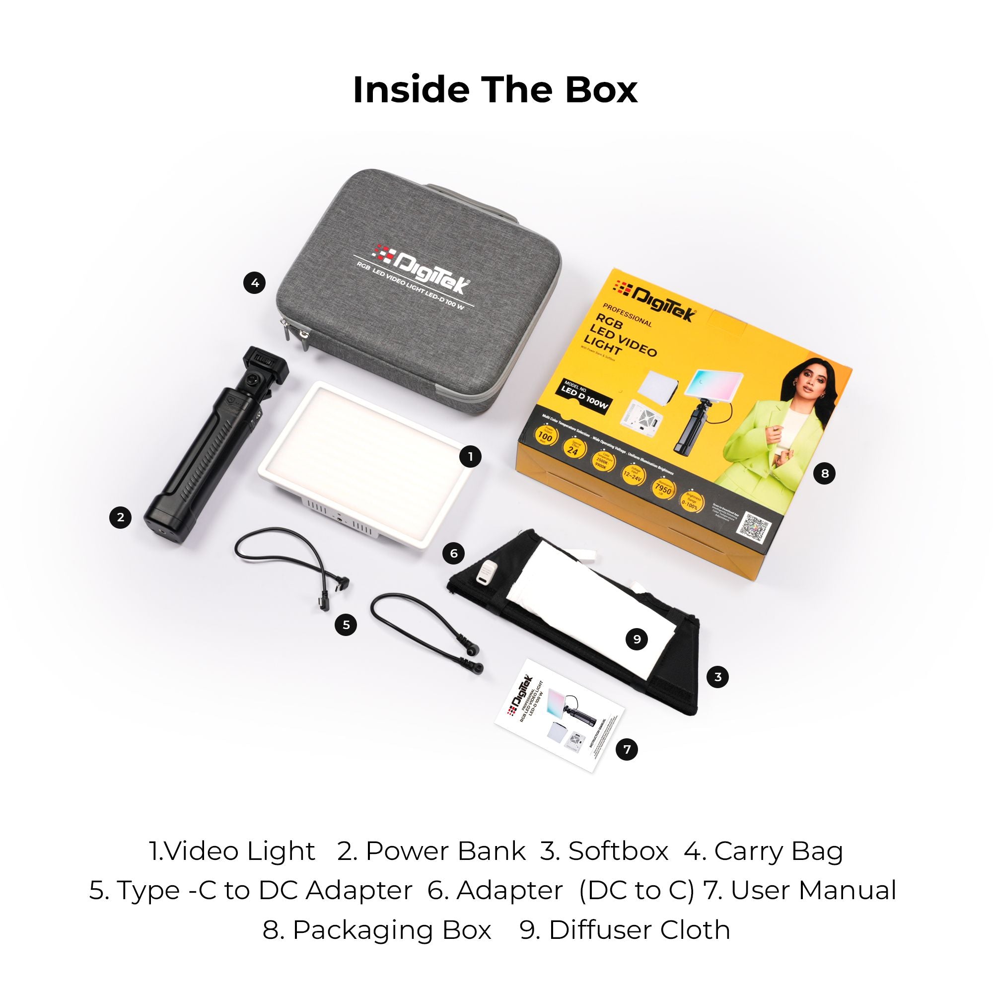 Digitek (LED-D100W RGB) 100W RGB LED Video Light with Softbox & Power Bank